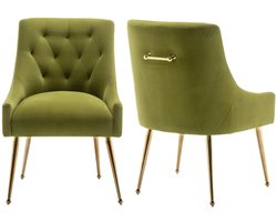 SEYNAR Set van 2 Eetkamerstoelen – Grijze Fluwelen Stoelen met Gouden Metalen Poten – Comfortabele Accentstoelen voor Woonkamer en Eetkamer