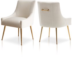 SEYNAR Set van 2 Eetkamerstoelen - Moderne Fauteuilstoelen met Fluweel & Gouden Poten - Plooien Design- voor Woonkamer en Kantoor-Beige