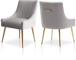 SEYNAR Set van 2 Eetkamerstoelen - Moderne Fauteuilstoelen met Fluweel & Gouden Poten - Plooien Design - voor Woonkamer en Kantoor - Grijs