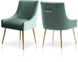 SEYNAR Set van 2 Eetkamerstoelen - Moderne Fauteuilstoelen met Fluweel & Gouden Poten - Plooien Design - voor Woonkamer en Kantoor - Groen