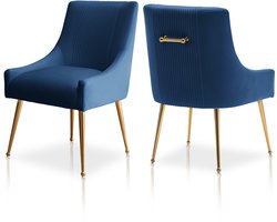SEYNAR Set van 2 Eetkamerstoelen - Moderne Fauteuilstoelen met Fluweel & Gouden Poten - Plooien Design - voor Woonkamer en Kantoor - Navy