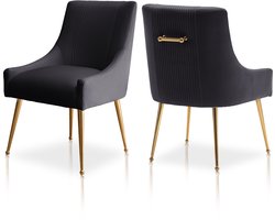 SEYNAR Set van 2 Eetkamerstoelen - Moderne Fauteuilstoelen met Fluweel & Gouden Poten - Plooien Design - voor Woonkamer en Kantoor - Zwart