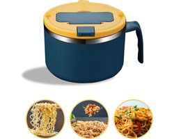 SEZGoods Ramen Bowl - Inclusief Bestek - Deksel Met Telefoonhouder - Blauw - Noodle kom - Noodle Bowl - Mini Pan
