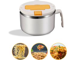 SEZGoods Ramen Bowl - Inclusief Bestek - Deksel Met Telefoonhouder - Wit - Noodle kom - Noodle Bowl - Mini Pan