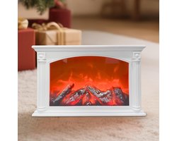 Sfeerhaard Elektrisch - Tafelhaard voor Binnen & Buiten - Sfeerhaarden met Schouw - 33L x 10.8B x 21H cm - Wit