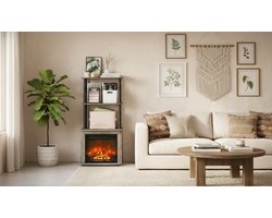 Sfeerhaard Kast Elektrische – Casa Velluto Lumière 2-Laags TV Meubel met Open Haard – Frans Eiken Grijs/Zwart – Smalle Entertainment Bijzettafel 102,7 cm