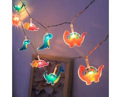Sfeerverlichting voor kinderkamers – schattige LED-lichtslinger met dinosaurussen, 3 meter lang met 20 lampjes, op batterijen werkende dinosauruslampjes, geschikt voor de slaapkamer, speelhoek of als decoratie op het bureau