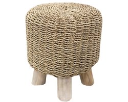 Sfeervol Krukje van Zeegras - Kruk met Houten Poten Ø 40 cm
