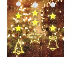 Sfeervolle Kerst Raamverlichting, 3 Stuks Feestelijke LED Lichten met Zuignappen voor Binnen en Buiten, 30 Warmwitte Lampjes voor Kerstdecoratie en Feestjes