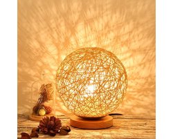 Sfeervolle Tafellamp - Draadloze Lamp - Sfeerverlichting Creëren - Handgeweven Rotan Bol - 15x15x18 cm - Natuurlijk