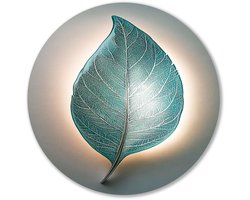 Sfeervolle wandlamp in bladvorm - Blad wandcirkel - Wandobject rond planten - Art Nouveau - Forex decoratie rond - Antieke muurkunst - Muurcirkel forex 80x80 cm