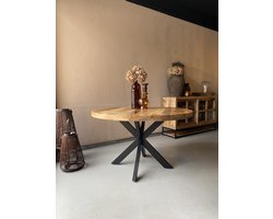 Sfeerwonen en Zo® Ronde tafel met spinpoot - 130 cm - mango hout - dik blad
