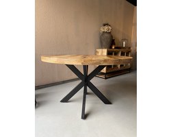 Sfeerwonen en Zo® Ronde tafel met spinpoot - 150 cm - mango hout - DIK BLAD