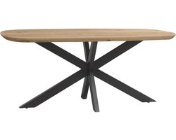 Sfeerwonen Enzo - Eettafel Deens Ovaal - 180 x 90 cm - Swiss Edge - Massief Eikenhout - Naturel - Metalen Matrix Poot