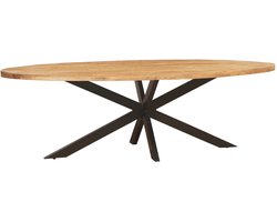Sfeerwonen Enzo - Eettafel Ovaal - 170 x 90 cm - Mangohout Naturel - Rechte Rand Afwerking - Stalen Matrix Poot