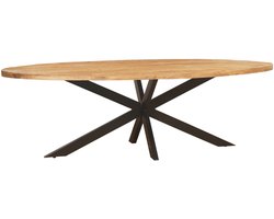 Sfeerwonen Enzo - Eettafel Ovaal - 180 x 90 cm - Mangohout Naturel - Rechte Rand Afwerking - Stalen Matrix Poot