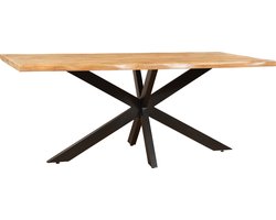 Sfeerwonen Enzo - Eettafel Rechthoek - 200 x 100 cm - Mangohout Naturel - Live Edge Natuurlijke Rand Boomstam 5 cm - Metalen Matrix Poot
