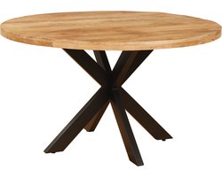Sfeerwonen Enzo - Eettafel Rond - 95 cm - Mangohout Naturel Bruin - Rechte Rand Afwerking 5 cm - Stalen Matrix Onderstel Zwart
