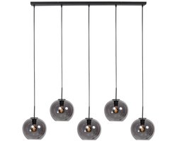 Sferio 4285ZW Hanglamp - Hoogteinstelbaar - Matzwart met 5 Smoke Glazen Bollen - Mexlite - Trendy Interieurverlichting voor Binnen