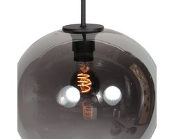 Sferio 4294ZW Hanglamp met Hoogteinstelbaar Zwart Pendelarmatuur en Smoke Glas Ø30 cm - Mexlite Trendy Design voor Binnengebruik