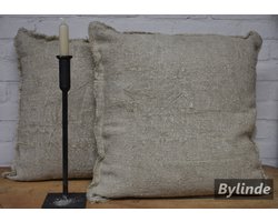 Shabby 100% linnen sierkussen 50x50 cm - Effen Naturel kussen - Sober shabby kussen 100% grof linnen kussen - Linnen Kussen - Stoer sober landelijk.