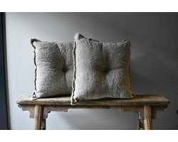 Shabby 100% linnen sierkussen 55x55 cm - Sober grof shabby kussen 100% grof linnen kussen - Linnen Kussen met knoop - Stoer sober landelijk.