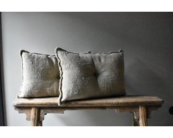 Shabby 100% linnen sierkussen - Effen Naturel kussen - Sober shabby kussen 100% grof linnen kussen - Naturel Linnen Kussen met knoop - Stoer sober landelijk 40x60 cm.