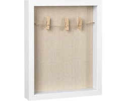 Shadow Box Frame, Picture Frame met Twine, wasknijpers en Stick Pins, voor DIY Crafts, Linnen stoffen rug, glas voorkant, en MDF Border, wit
