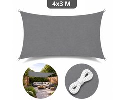 Shadowé® schaduwdoek 4X3 M rechthoekig Grijs - schaduwdoek inc. bevestigingstouw - zonnedoeken schaduwdoeken - zonnedoek
