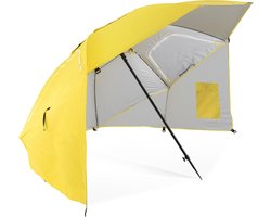 Shady Strandparasol Strandschelp - Tuinparasol Ø 2.1m met venstertje en windbescherming - Parasol voor Strand UV-bestendig met Grondspies - Hoogte verstelbaar - Geel
