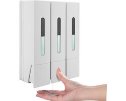 Shampoo dispenser 3 kamers wand gemonteerde bad zeepdispenser 400ml douchegel shampoo badkamer keuken hotel kantoor ziekenhuis (wit)