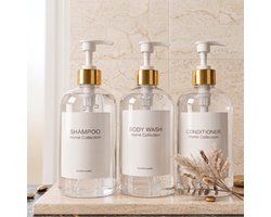Shampoo en Conditioner Dispenser Set - 3 Stuks - 500 ml - Wit & Goud - Navulbare Zeeppomp Badkamer Accessories transparant