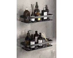 shampoo houder - douche rekje - organizer - doucherek zwart - zonder boren - 2 laags - zelfklevende - badkamer rek - zwart
