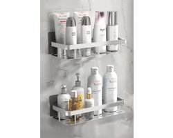 shampoo houder - doucherek zilver - zonder boren - 2 laags - zelfklevende - badkamer rek - zilver