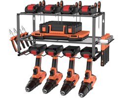 ShaSha Gereedschapsrek - Opbergrek voor elektrisch gereedschap - Gereedschapsrek voor 4 boorgereedschappen - Opbergruimte Voor Werkplaats Schuur - Gereedschapsorganizer - Metaal