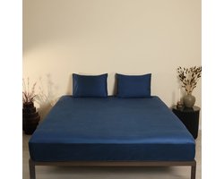 Sheetz Happen Hoeslaken 160x200x30cm - Blauw - Katoensatijn - 400TC - 100% Katoen