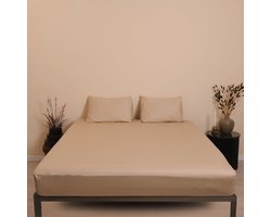 Sheetz Happen Hoeslaken 200x200x30cm - Beige - Katoensatijn - 400TC - 100% Katoen