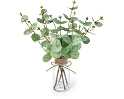 SHEPIN Kunstmatige Eucalyptus Plant Decoratie Kunstmatig met Glazen Vaas, Kunstmatige Eucalyptus Plant met Vaas, Eucalyptus Takken Dubbelzijdige Bladeren Decoratieve Plant Kamerplanten voor Tafeldecoratie Woonkamer