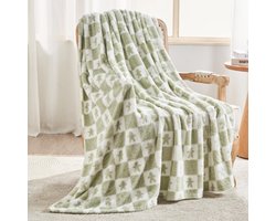 Sherpa Fleece Deken - Zacht en Warm - Met Lebkuchenmann Design - Voor Sofa, Couch of als Sprei - Groen - 150 x 200 cm