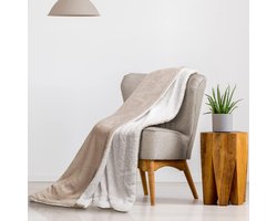 Sherpa Microvezeldeken, flanel knufffeldeken, woondeken, sprei, 150 x 200 cm, beige