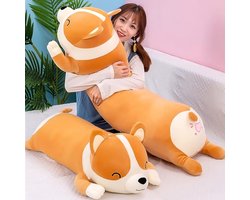 Shiba Inu pluche kussen knuffel hond schattig Corgi Akita zacht knuffel comfort kussen cadeaus voor meisjes jongens (geel, 58cm)