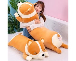 Shiba Inu pluche kussen knuffel hond schattig Corgi Akita zacht knuffeldier comfort kussen cadeaus voor meisjes jongens (geel, 60cm)