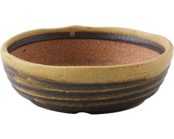 Shigaraki Series Bonsai Bowl – Glazed Ceramic with Water Drain 21 cm – Made in Japan – Handmade for Garden Japanese Planters – Yellow Sand Colour