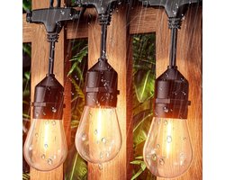 SHINE Solar Lichtsnoer Buiten - 15 Meter - 15 LED Lampen - Hybride (Zonne-energie & Stekker) - IP65 Waterdicht - Inclusief Afstandsbediening & Timer - Vintage Classic