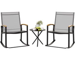 Shintenchi 3-Piece Outdoor Swing Bistro Set, Small Garden Furniture Set Made of Textile Fabric, Porch Rocking Chairs, Conversation Set with Table for Lawn, Garden, Balcony, Pool (Light Grey)