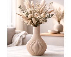 Shizu Japandi Vaas Beige - Ribbel Keramiek - Beige - Organische Vorm - Moderne Woondecoratie - Scandinavisch Minimalistisch Design