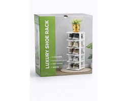 Shoe Rack 5-Tier – White – Plastic Shoe Organizer – Non-Tipping Design--5-Laags Schoenenrek – Wit – Kunststof Schoenenopberger – Anti-kantel Ontwerp