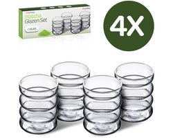 ShopWay® Matcha Glazen - Set van 4 - Luxe Handgeblazen Drinkglazen Set - Wave glazen - 4x 300ml - Gegolfd Cirkelvormig - Gemaakt van Hoogborosilicaatglas voor Warme en Koude Dranken - Inclusief 4 Gratis Rietjes & Reiniger Borstels & E-Book
