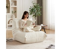 ShopWizz Toga Traagschuim Vloer Fauteuil - Ergonomisch - Aesthetic - Ultra Zacht - Anti-Slip - Woonkamer - Slaapkamer - Kantoor - Chenille Stof - Zonder Armleuning - Créme Wit