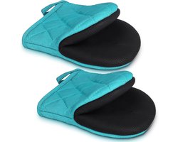 Short ovenwanten imitatie siliconen materiaal keuken ovenwanten - bestand tegen hoge temperaturen (500 ℉) - met een anti-slip grip en opknoping ring voor barbecue - bakkerij - koken barbecue - coral blue -